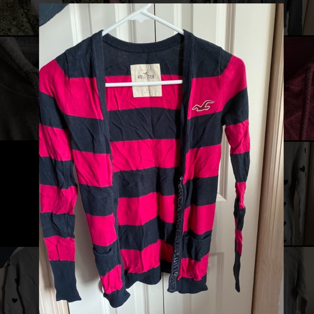 Pink and navy hollister co cardigan